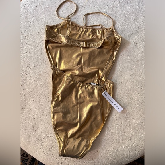 NWT $298 Monica Hansen Beachwear Galaxy One Piece Gold Metallic Swimsuit string - Picture 6 of 7